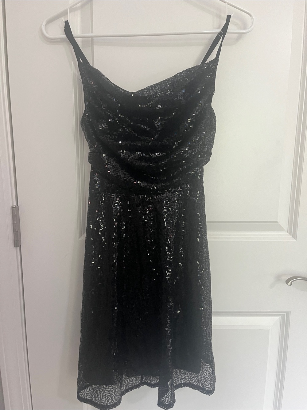 Black sequin tie back dress